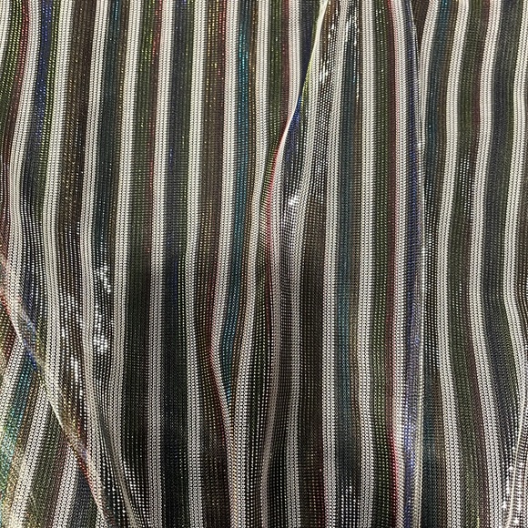 Ladies sheer mock neck bodysuit/leotard with multi colored metallic stripes. - Picture 3 of 7